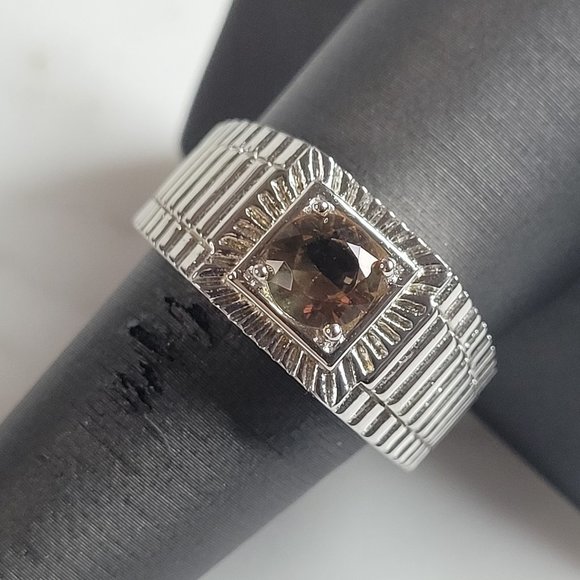 Mens Estate Sterling Silver Modernist Citrine Ring 10.0g E6229